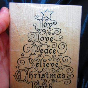 Joy Love Peace Believe Christmas Faith Wood Mounted Stamp 3.5" X 3.5"